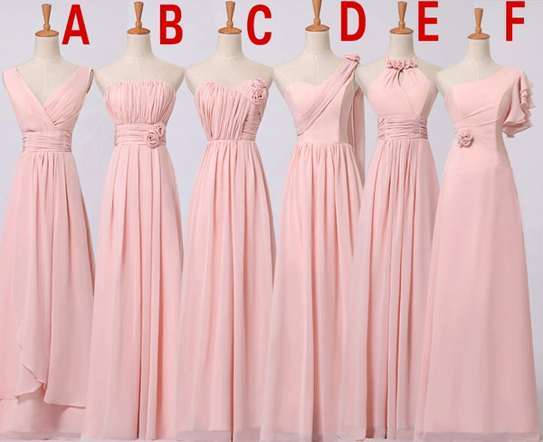 long pink bridesmaid dress customized V neck off the shoulder strapless one shoulder halter