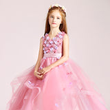 long pink junior girl performance dress prom dress gown hand made
