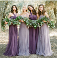 Long Strapless bridesmaid dresses various way of dressing tulle purple
