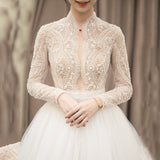 Long sleeve pearl wedding dress embroidery
