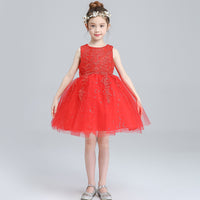 Short red flower girl dress lace tulle girl gown