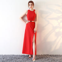 Customized fitting slit red prom dress evening dress party dress annual dinner dress