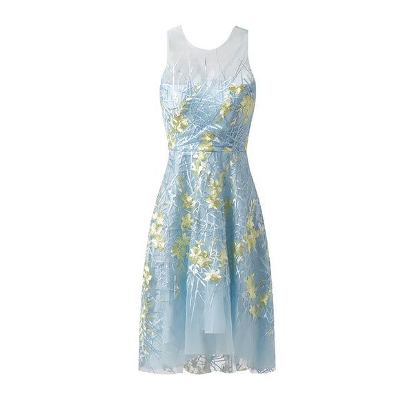 short blue embroidery holiday dress
