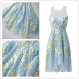 short blue embroidery bridesmaid dress