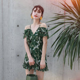 Short green floral holiday dress