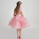 short pink junior girl embroidery party dress performance dress