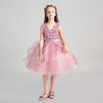 short pink junior girl embroidery performance dress
