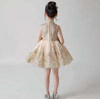 Short sequin golden junior girl gown