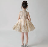 Short sequin golden junior girl gown
