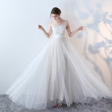 Customized simple wedding dress champagne white embroidery zipper backless floor-length train trailing