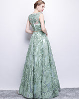 zipper green prom dress